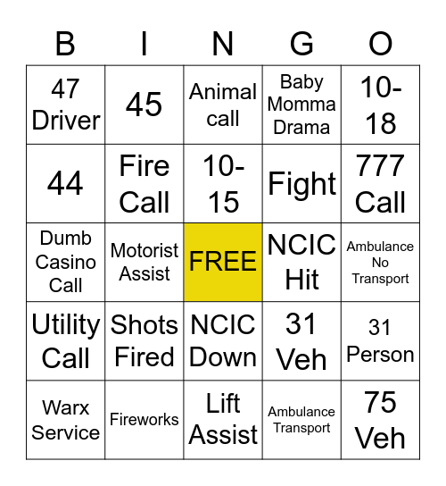 Police Dispatch Bingo Card