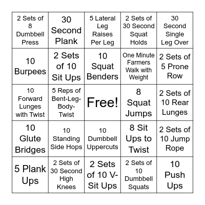 Fitness Bingo Card