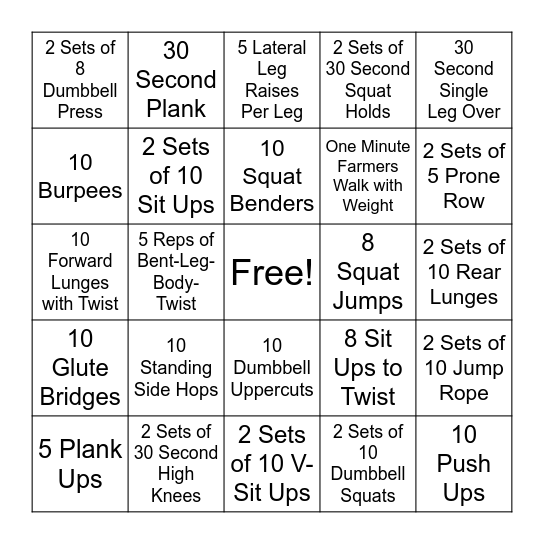 Fitness Bingo Card