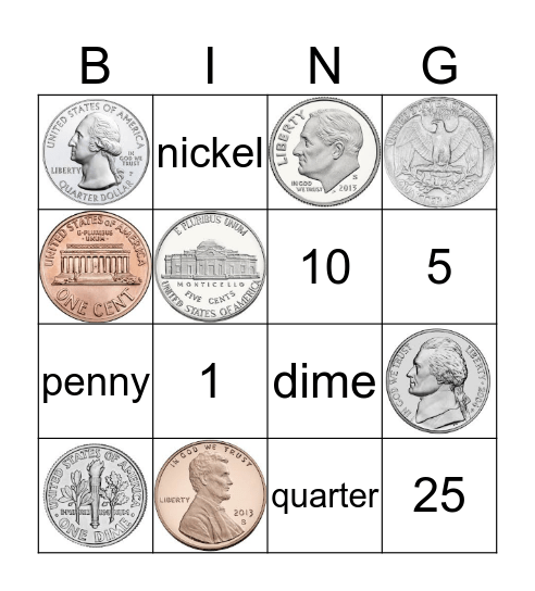 First Coins Bingo Card