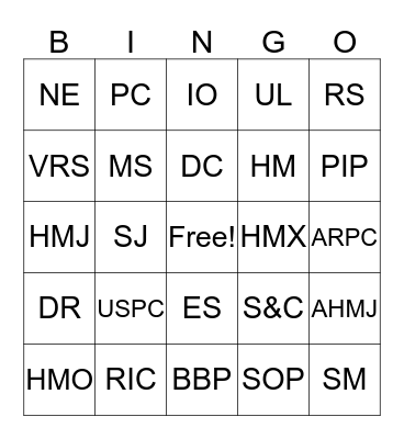 Pony Club Acroynm Bingo! Bingo Card