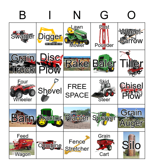 Farm Machinery Bingo Card