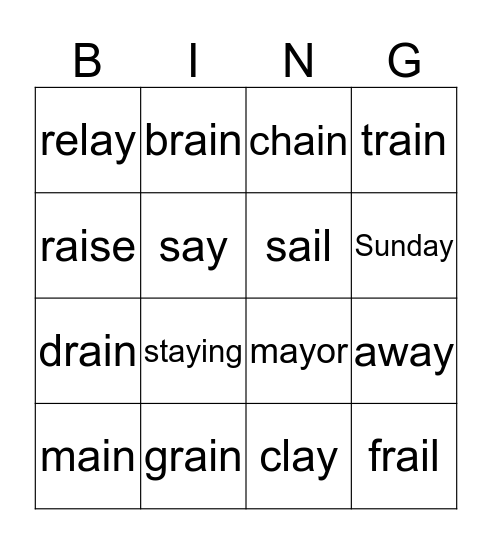 Long ai/ay Bingo Card