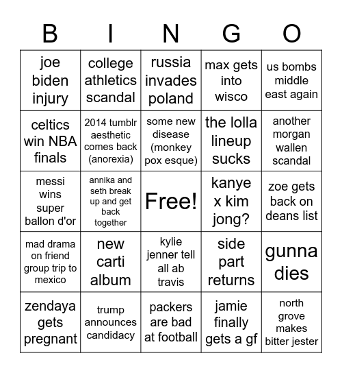 2023 Bingo Card