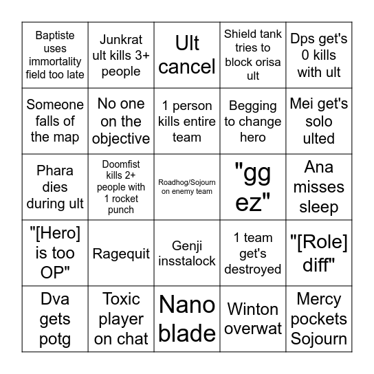 Overwatch bingo Card