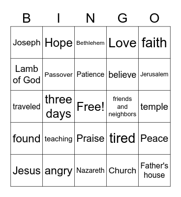 Jesus as a child in the Temple Bingo Card