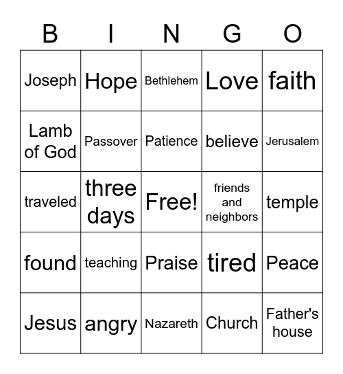 Jesus as a child in the Temple Bingo Card