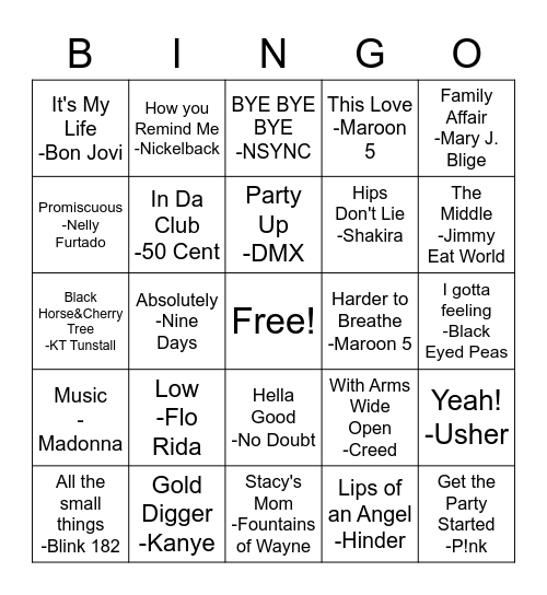 2000's Bingo Card