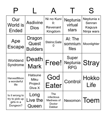 Plats of 2023 Bingo Card