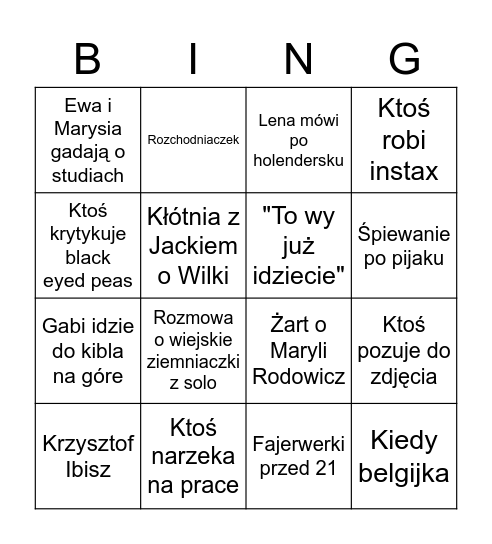 Sylwestrowe Bingo Card