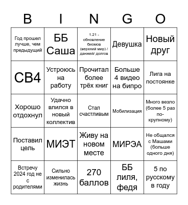 Бинго 2023 Bingo Card