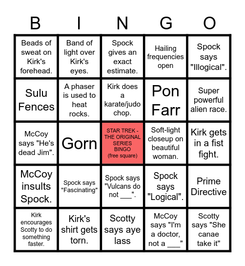 Star Trek Series BINGO Card