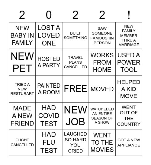 WHATTTT A YEARRRRR Bingo Card
