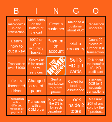 Cashier Appreciation Month Bingo Card