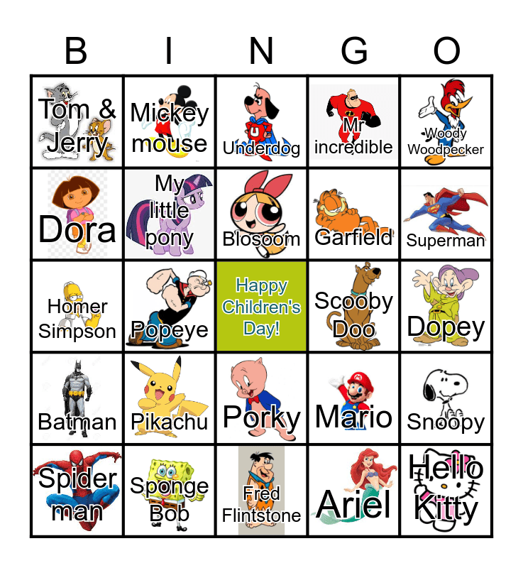 Cartoon Bingo Card