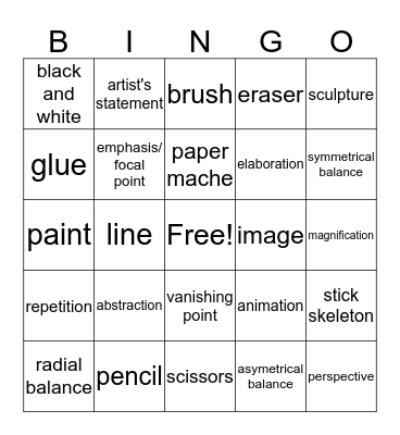 Art Bingo 1 Bingo Card