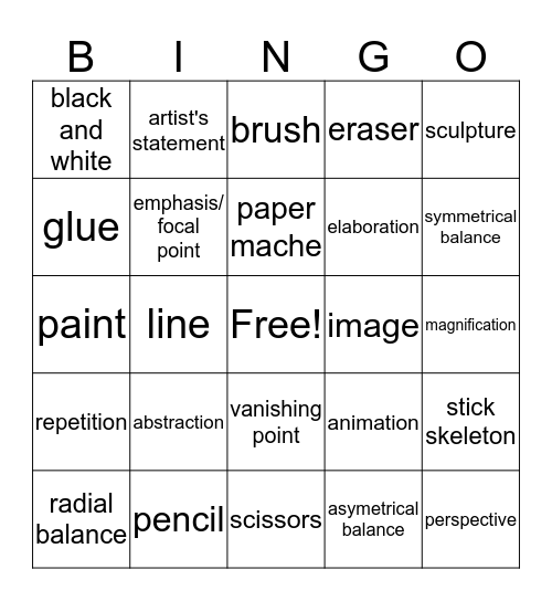 Art Bingo 1 Bingo Card