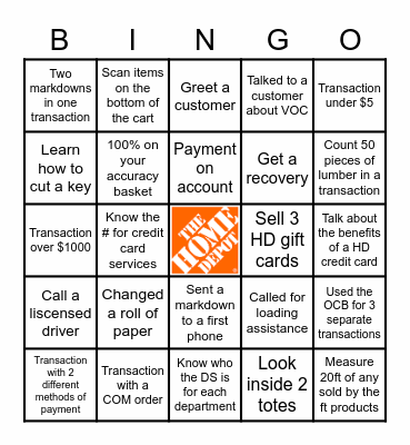 Cashier Appreciation Month Bingo Card