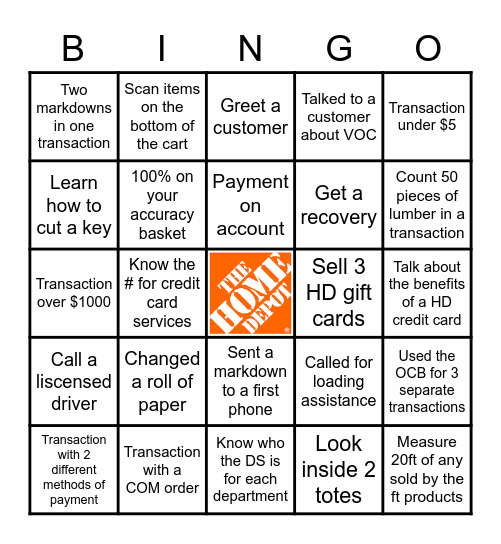 Cashier Appreciation Month Bingo Card