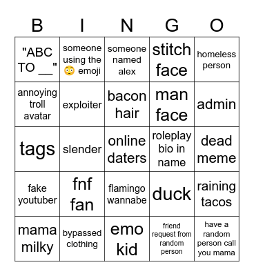 Roblox Roleplay Bingo Card