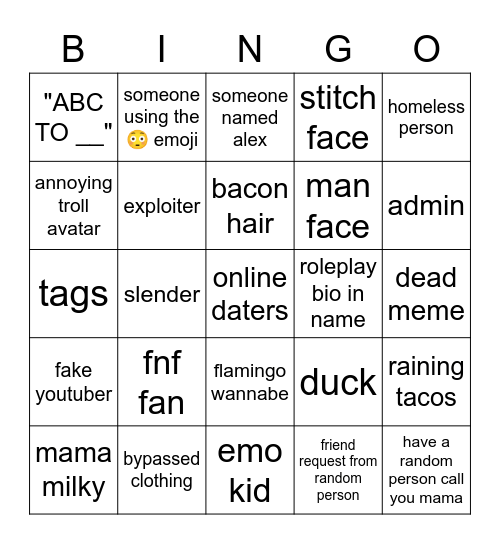 Random Roblox Bingo Card