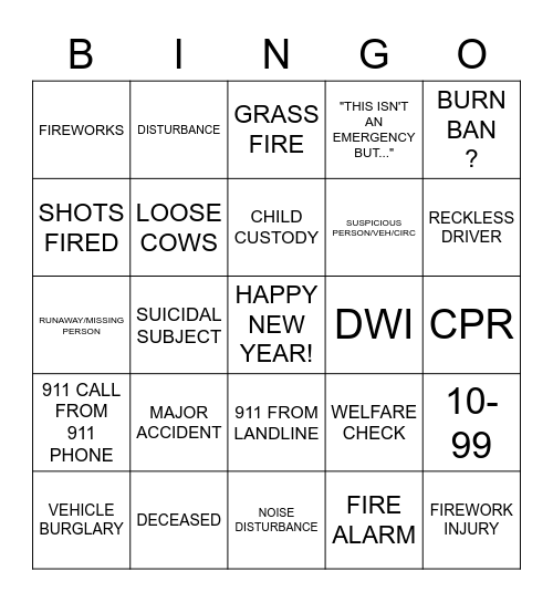 NEW YEARS Bingo Card