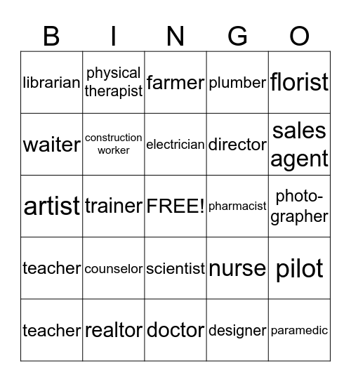 Mrs. Thomas' CAREER Game Bingo Card