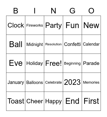 New Years Bingo 2023!! Bingo Card
