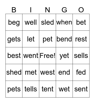 /e/ Word Bingo Card