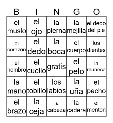 el cuerpo humano Bingo Card