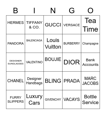 Boujie  Bingo Card