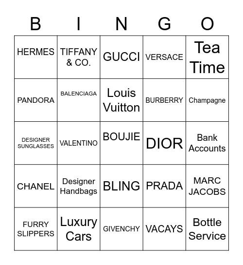 Boujie  Bingo Card