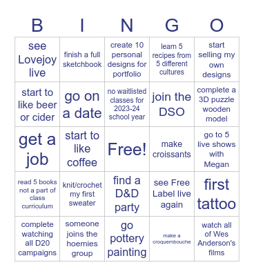 Sera's Personal Life Bingo Card