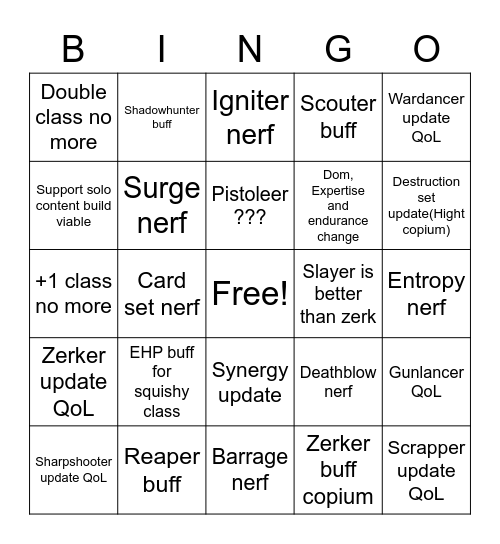Balance patch 2023 Bingo Card