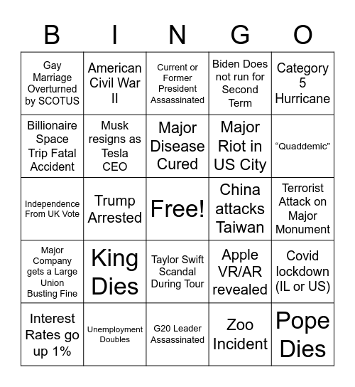 2023 Bingo Card