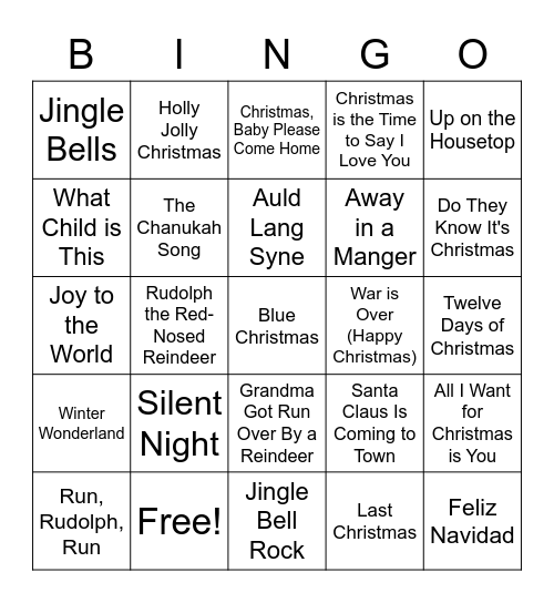 Holiday Song Bingo 2022 Bingo Card