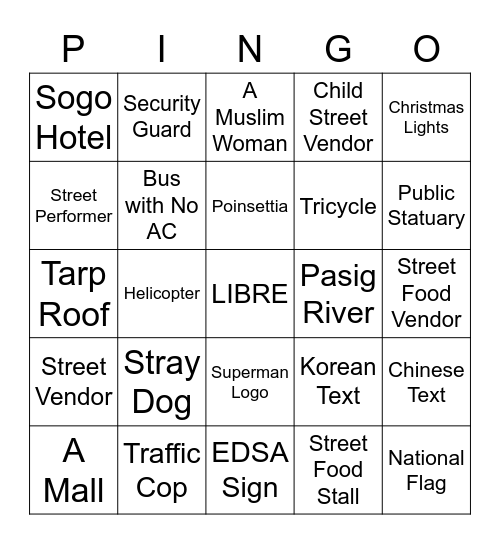 Manila Street Bingo Card