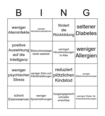 Vorteile des Stillens Bingo Card