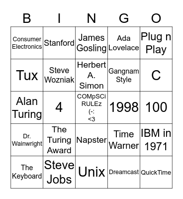 CompSci Bingo! Bingo Card