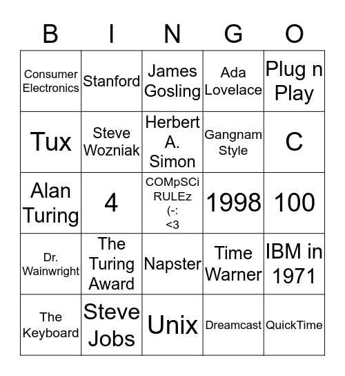 CompSci Bingo! Bingo Card