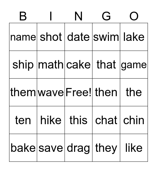 CVC & CVCe Bingo Card