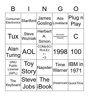 CompSci Bingo! Bingo Card