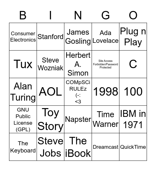 CompSci Bingo! Bingo Card