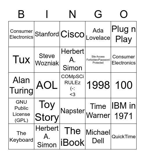 CompSci Bingo! Bingo Card