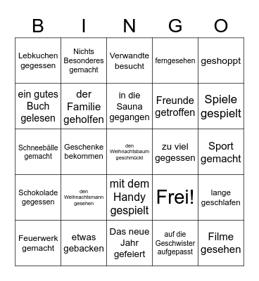 Was hast du in den Winterferien gemacht? Bingo Card