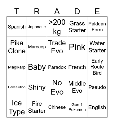 Surprise Trade Bingo Card