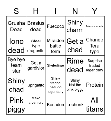 Pokemon Violet mean bingo Card