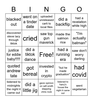 2022 bingo Card
