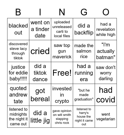 2022 bingo Card