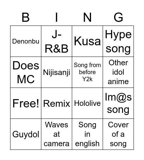 Aniparty Bingo Card